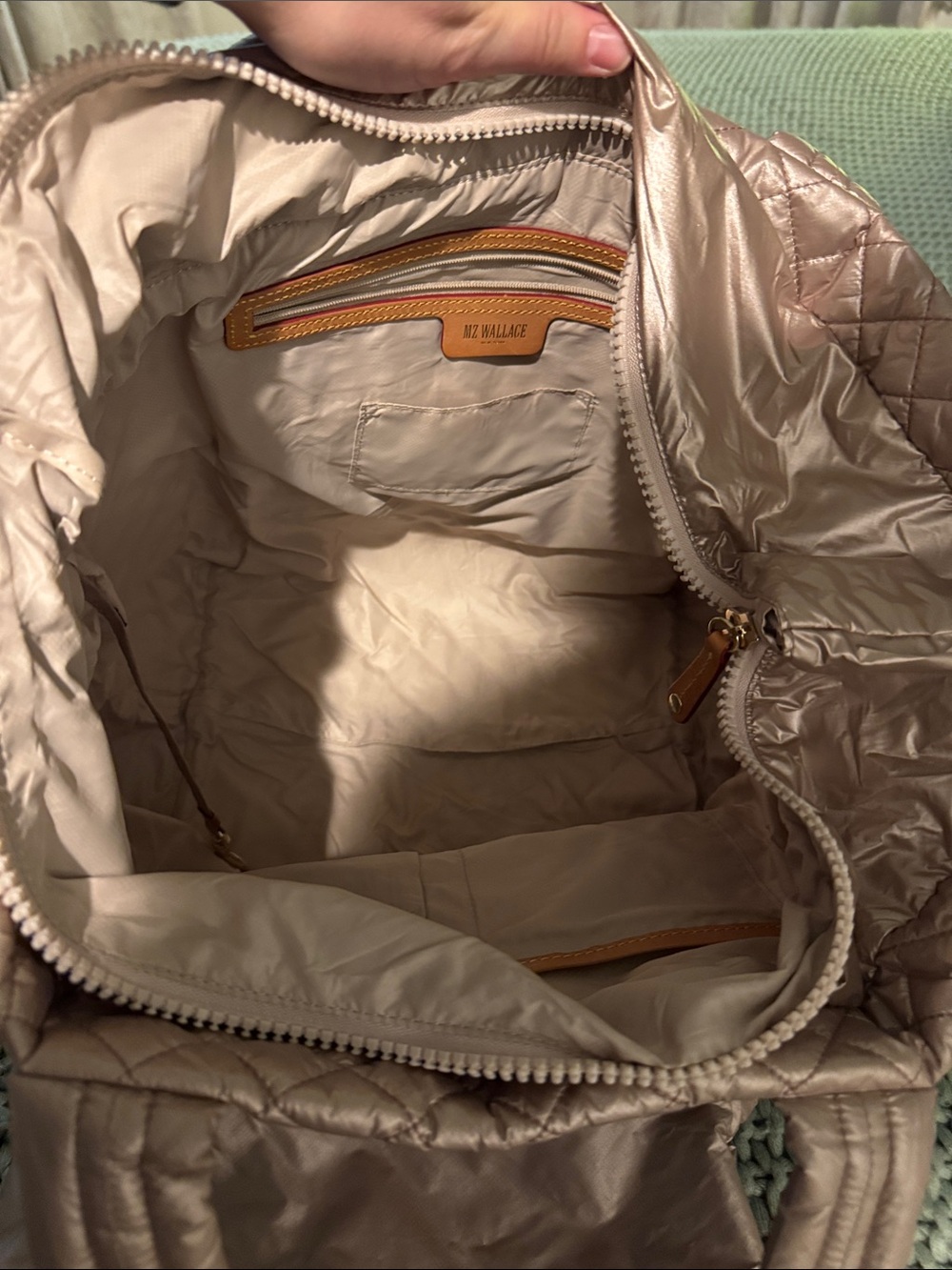 MZ Wallace Pink Blush Metallic Tote with detachable zipper pouch - Picture 5 of 9